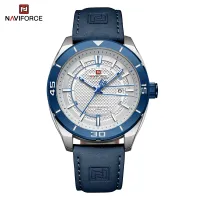 NAVIFORCE NF9209 Original Business Men's Watches Waterproof Casual Sports Military Leather Wristwatch  Man Quartz Calendar Clock - Blue Silver